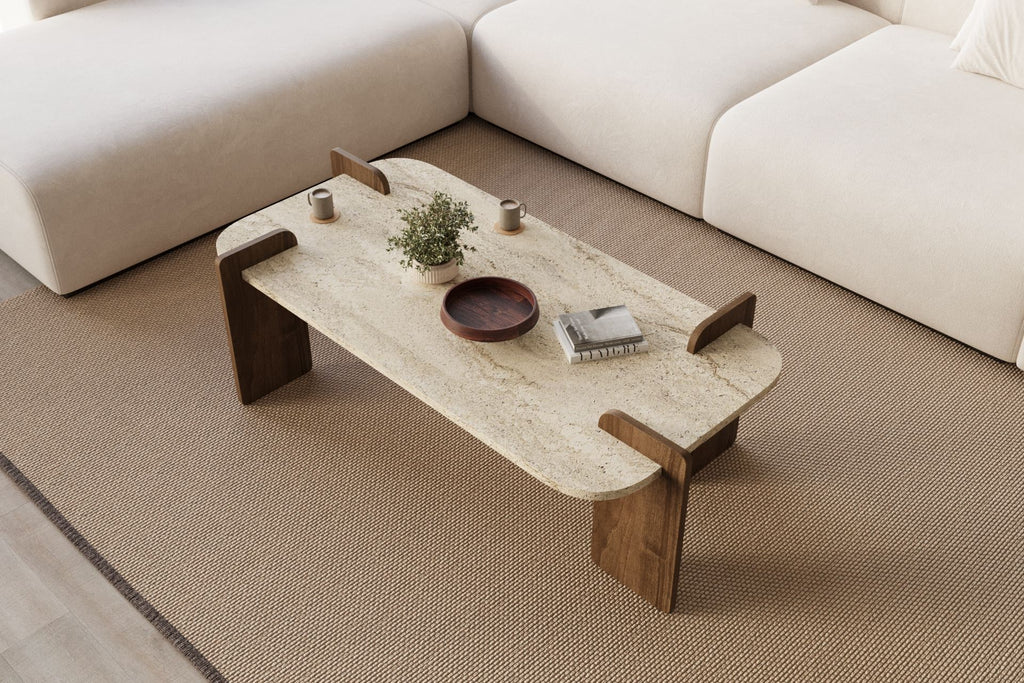 Leapiri - Coffee Table - Travertine/Walnut