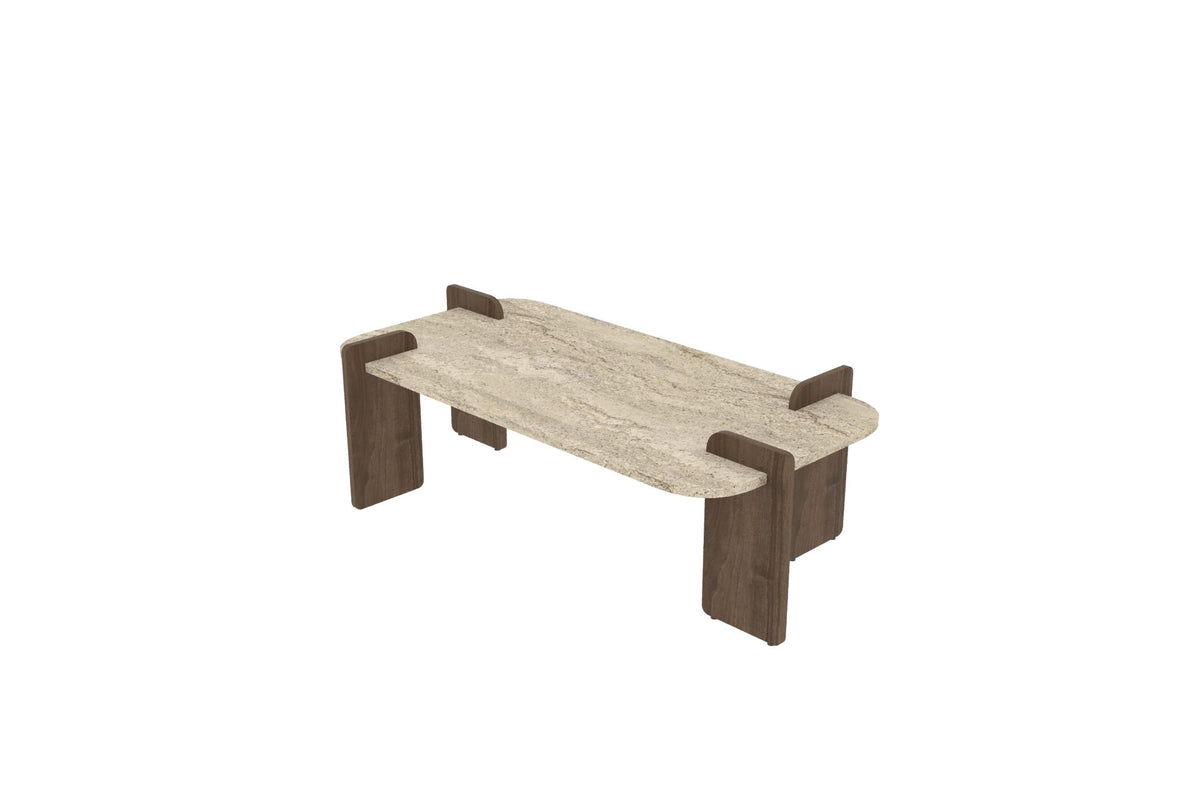Leapiri - Coffee Table - Travertine/Walnut