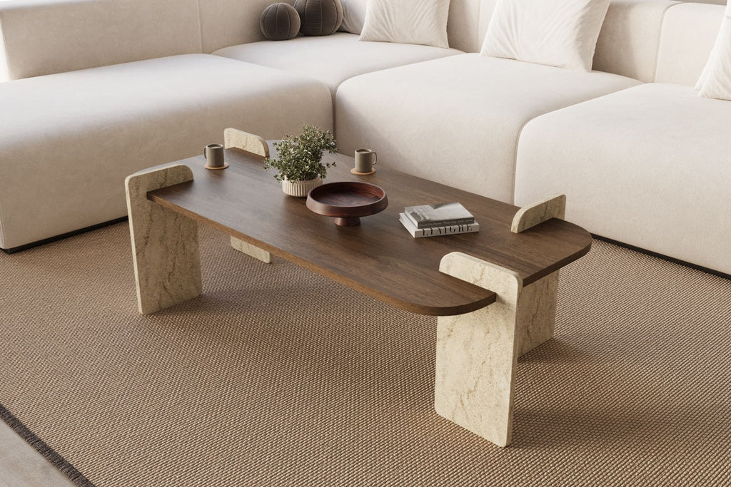 Leapiri - Coffee Table - Walnut/Travertine