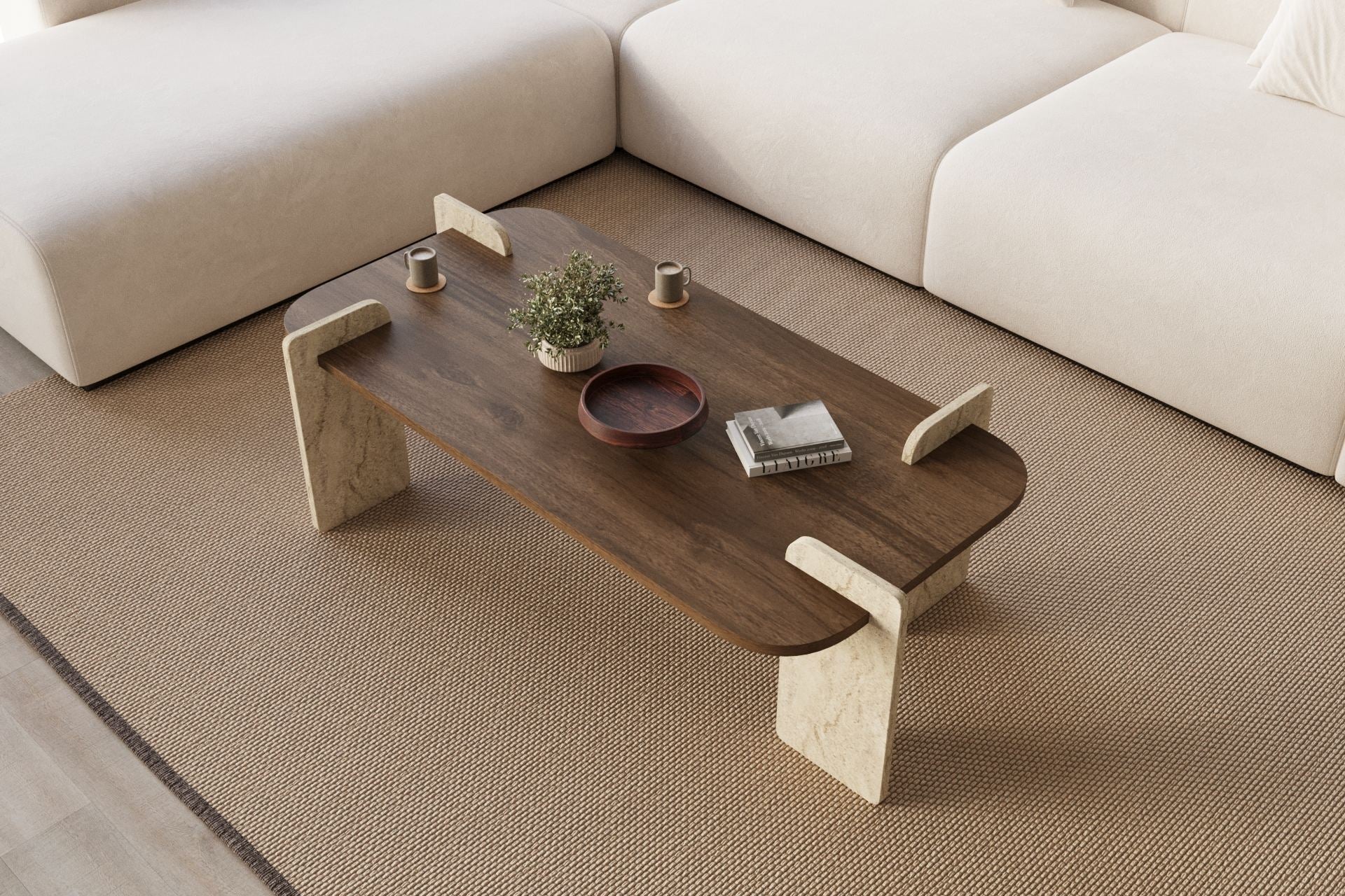 Leapiri - Coffee Table - Walnut/Travertine
