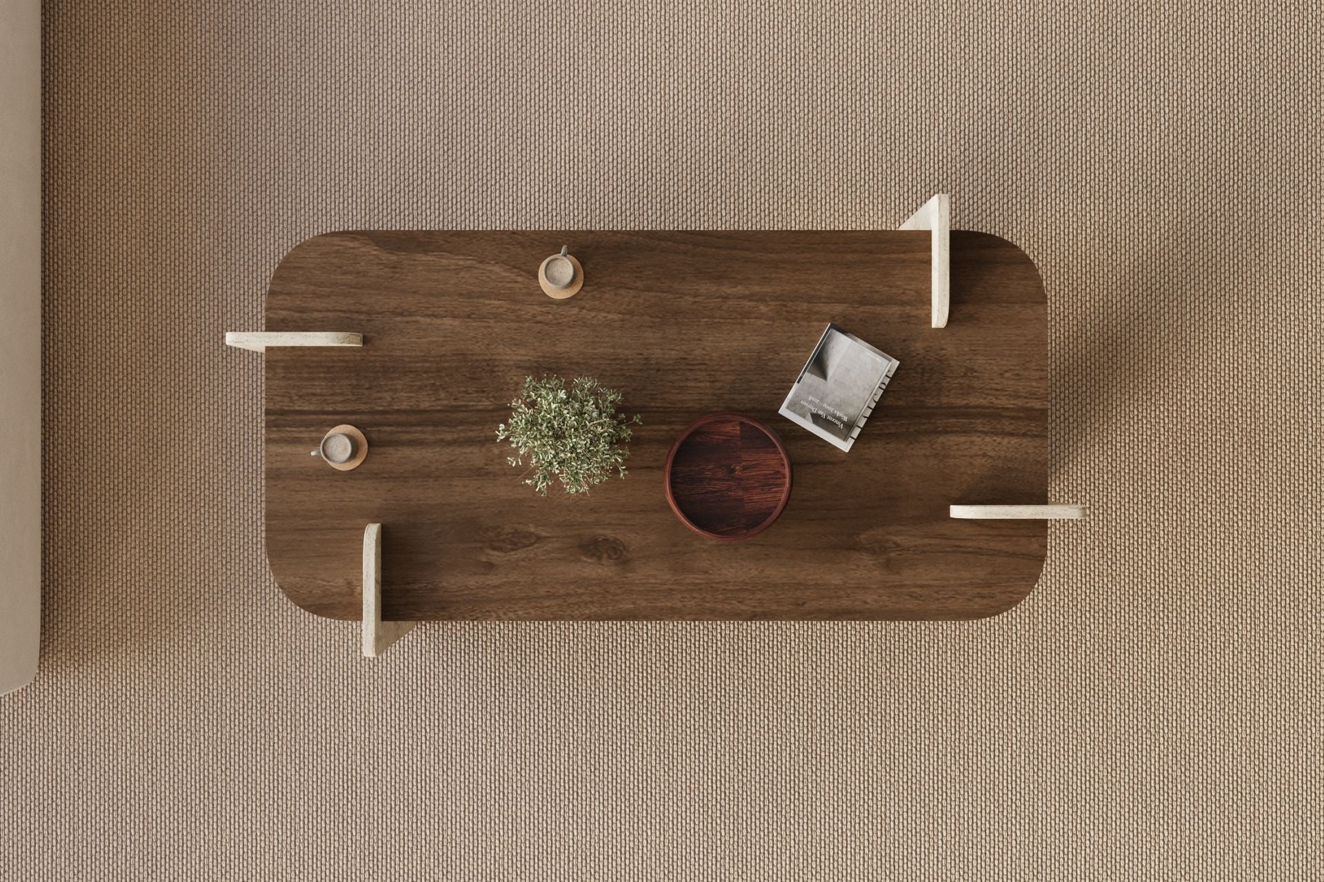 Leapiri - Coffee Table - Walnut/Travertine