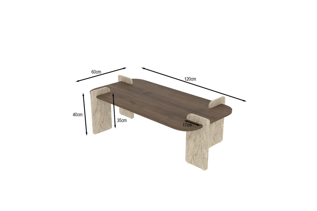 Leapiri - Coffee Table - Walnut/Travertine