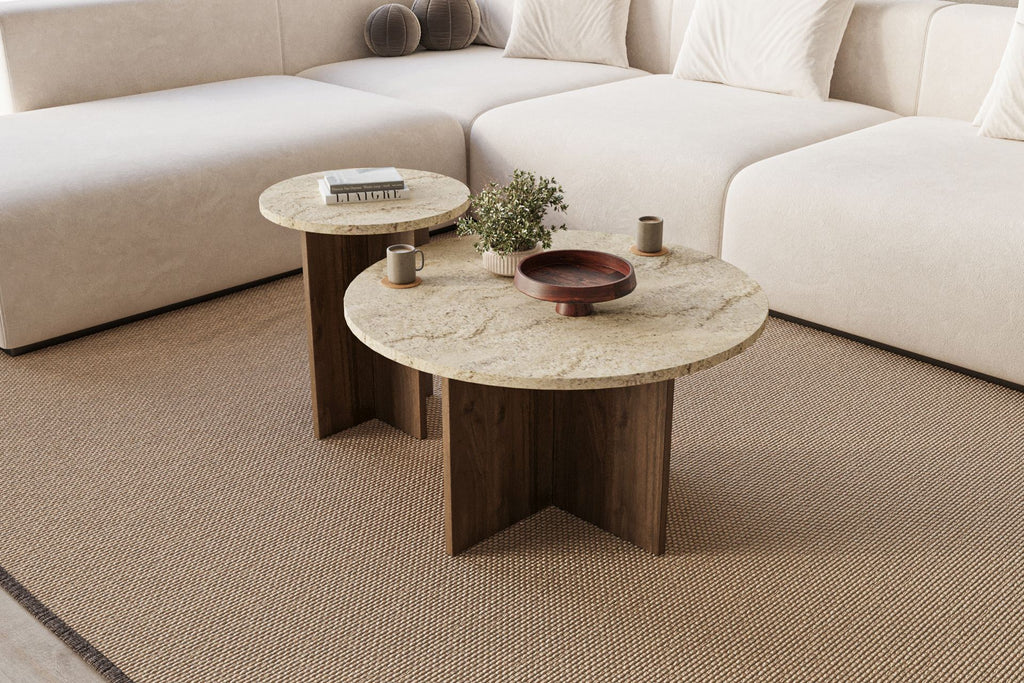 Private - Set de Tables Basses - Travertine/Walnut
