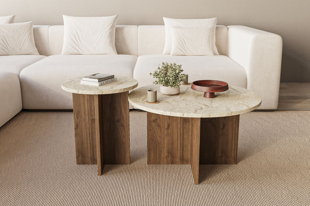 Private - Set de Tables Basses - Travertine/Walnut