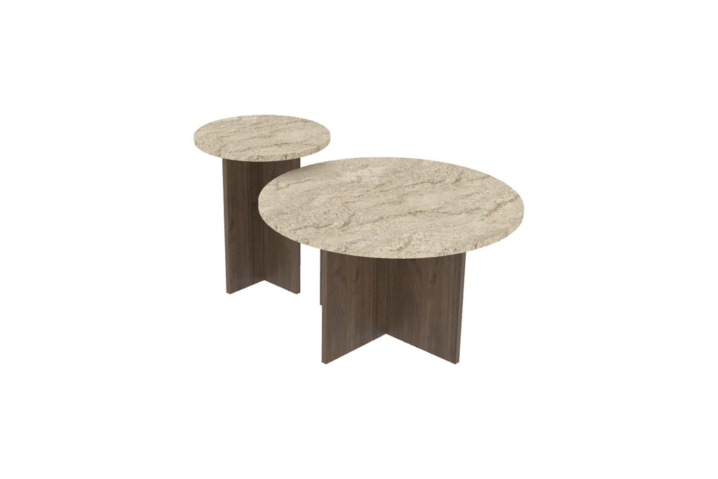 Private - Set de Tables Basses - Travertine/Walnut