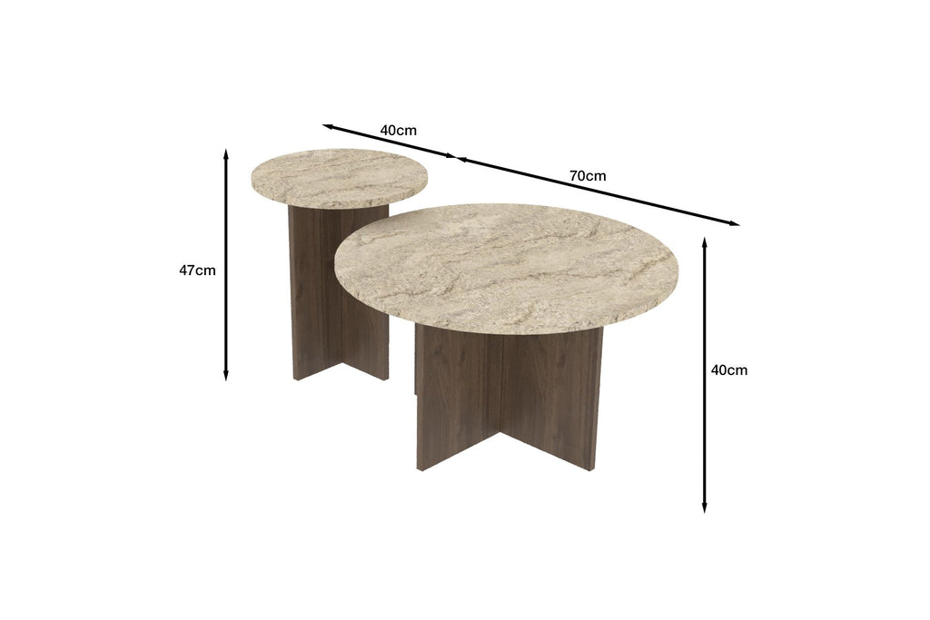 Private - Set de Tables Basses - Travertine/Walnut