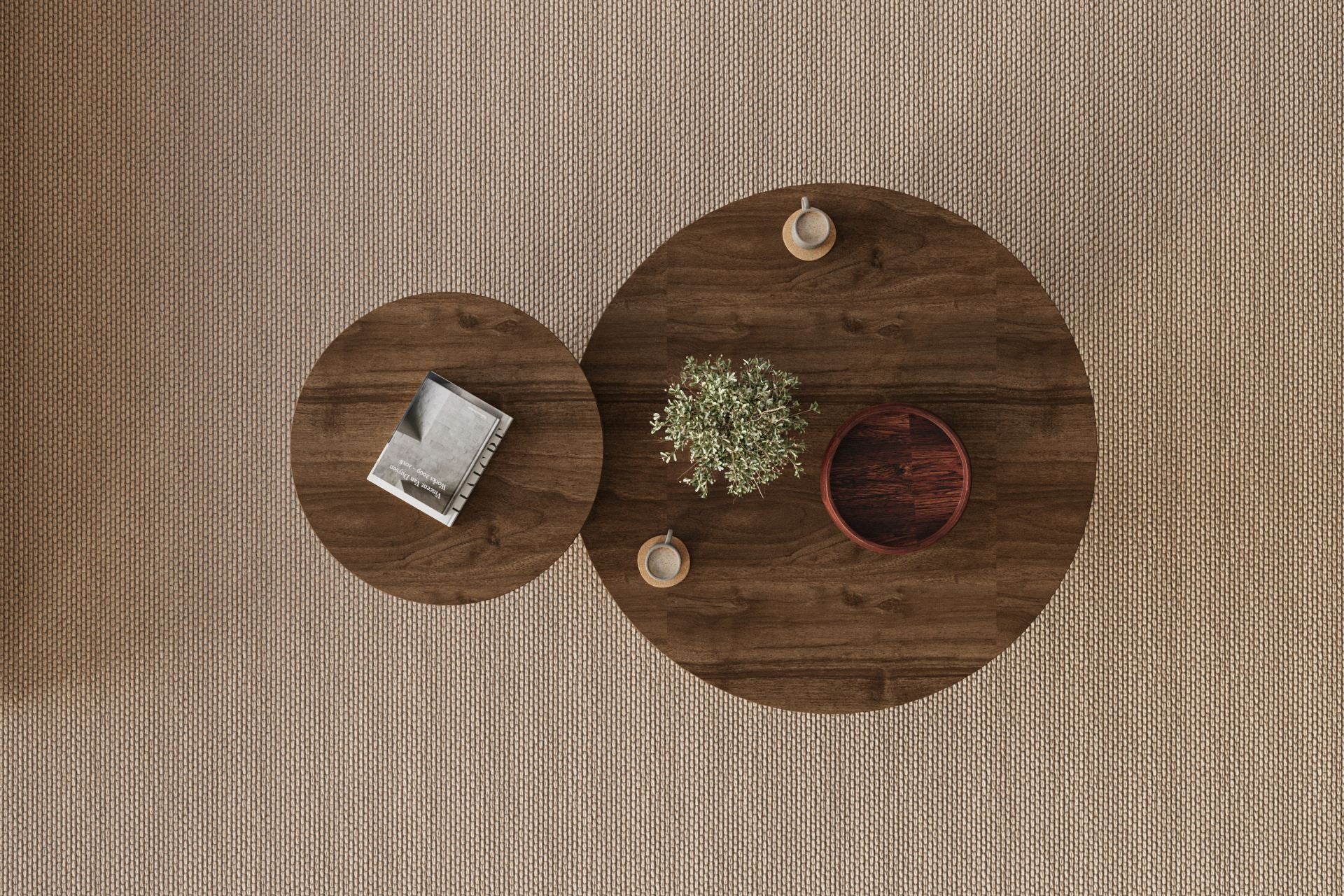 Private - Set of Coffee Tables - Walnut/Travertine