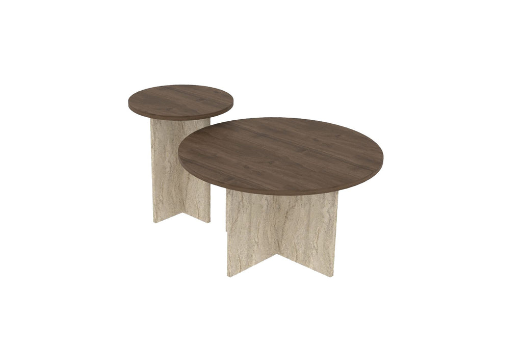 Private - Set of Coffee Tables - Walnut/Travertine