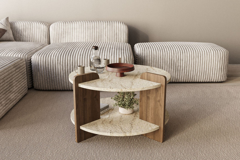 Oalla - Coffee Table - Travertine/Walnut