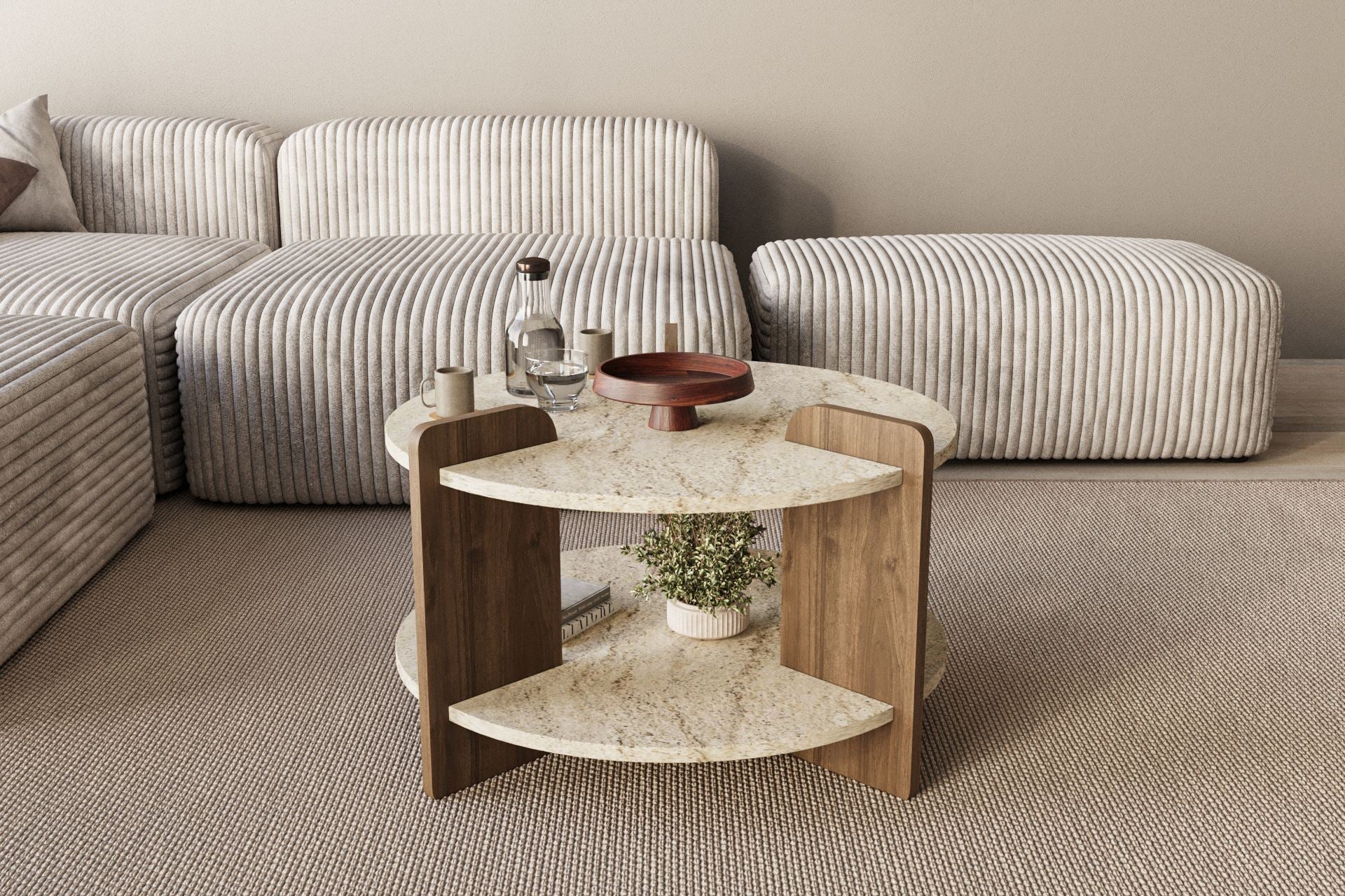 Oalla - Coffee Table - Travertine/Walnut