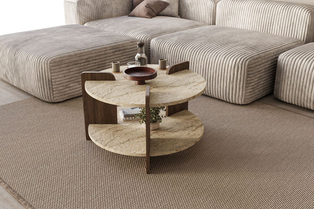 Oalla - Coffee Table - Travertine/Walnut