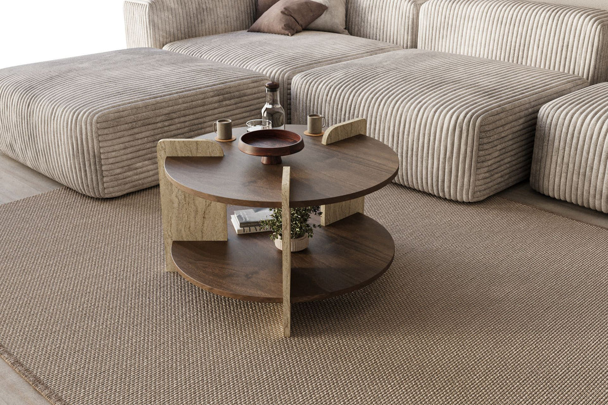 Oalla - Coffee Table - Walnut/Travertine