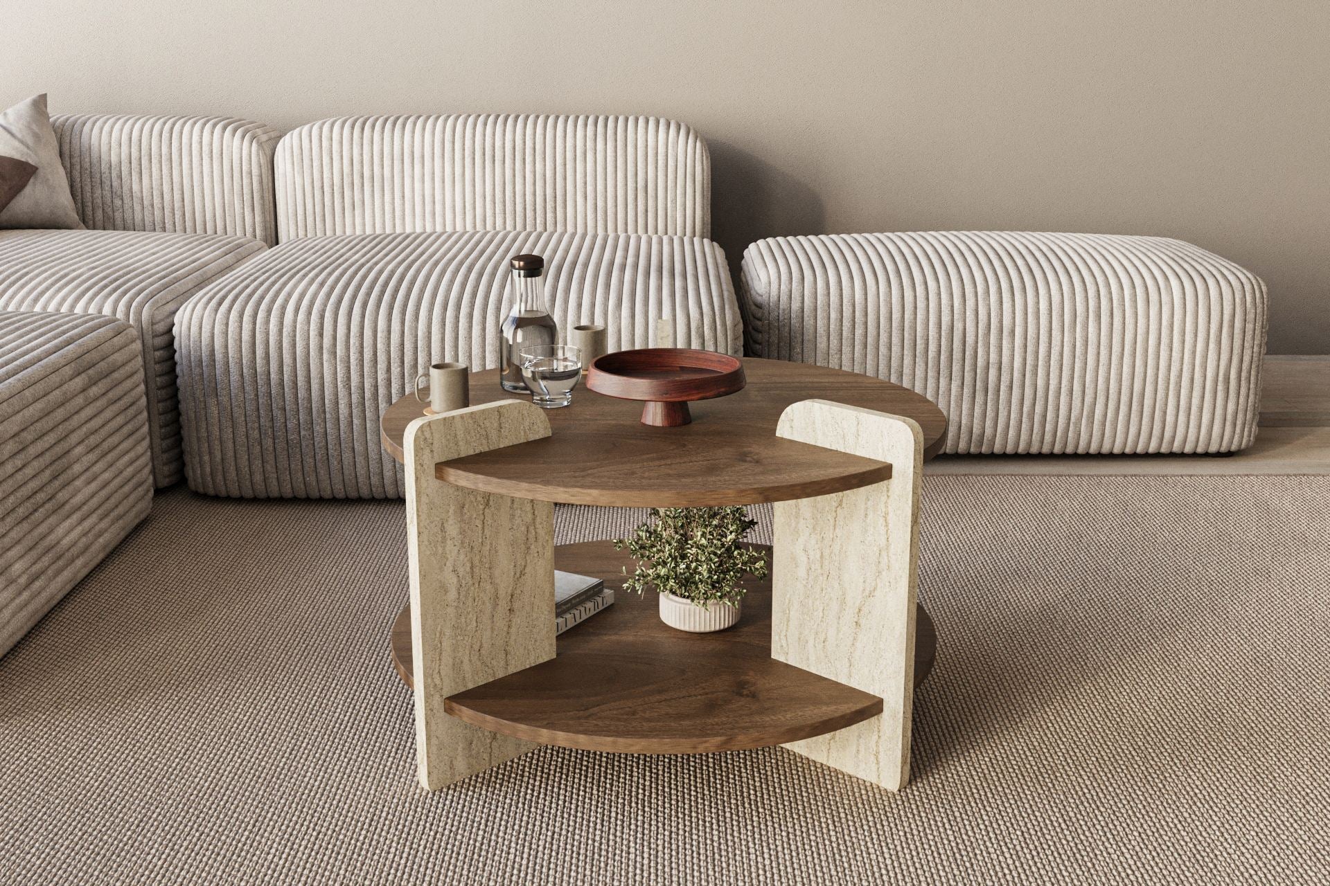 Oalla - Coffee Table - Walnut/Travertine