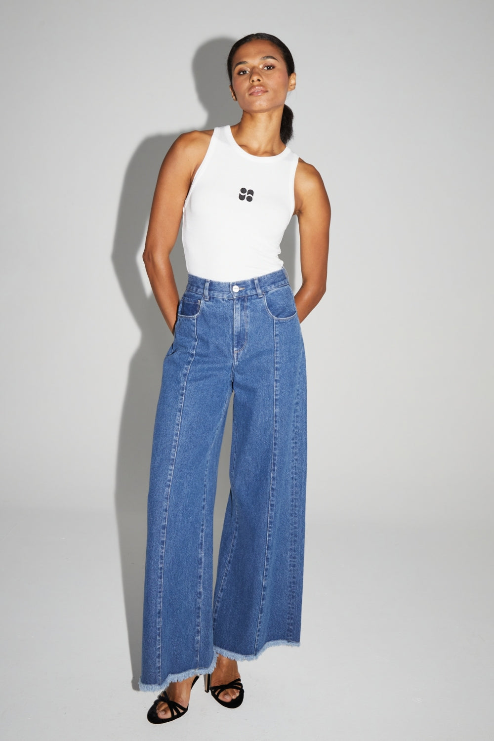 Denim Swiggy Palazzo Medium Blue Fabriqué Au Portugal