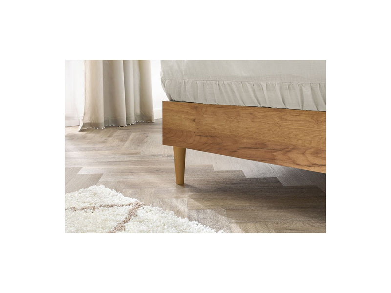 Lit Avec Lattes Massives Pieds En Bois Naturel - Cara - Beige