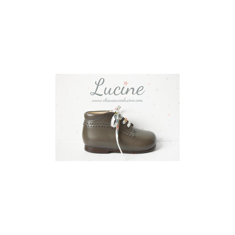 Chaussures Bébé Bottillon À Lacets Athénaïs - Cuir Gris Taupe - Fille