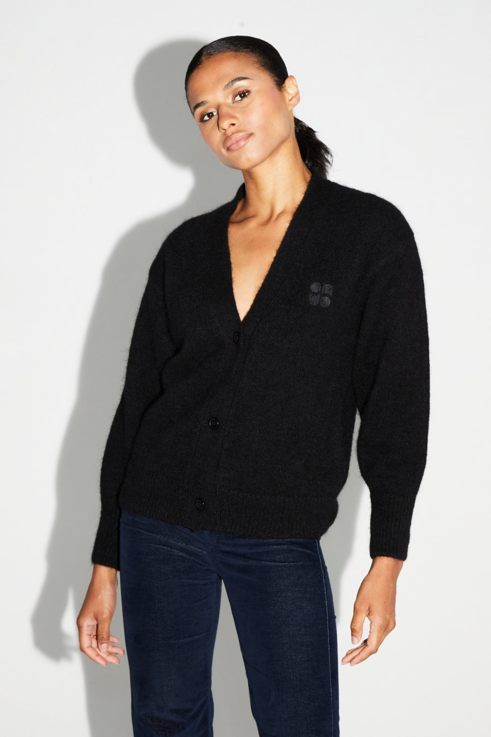 Cardigan Mira Black 100% Laine Extra Vierge Fabriqué Au Portugal