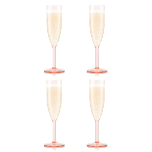 4 Flutes À Champagne En Plastique, Réutilisable, 0.12 L - Strawberry