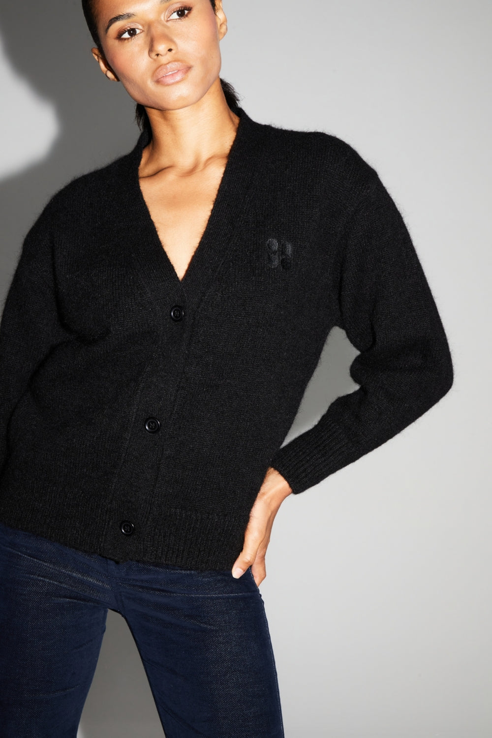 Cardigan Mira Black 100% Laine Extra Vierge Fabriqué Au Portugal