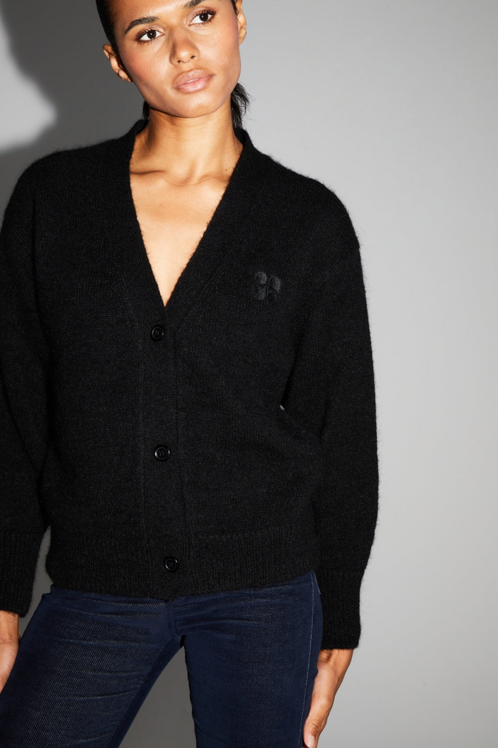 Cardigan Mira Black 100% Laine Extra Vierge Fabriqué Au Portugal