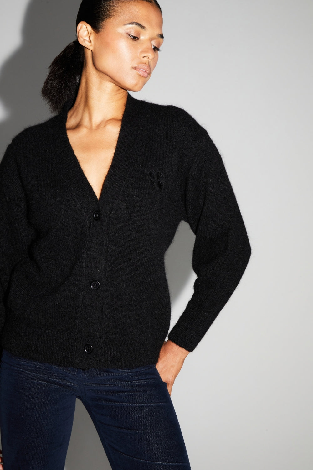 Cardigan Mira Black 100% Laine Extra Vierge Fabriqué Au Portugal