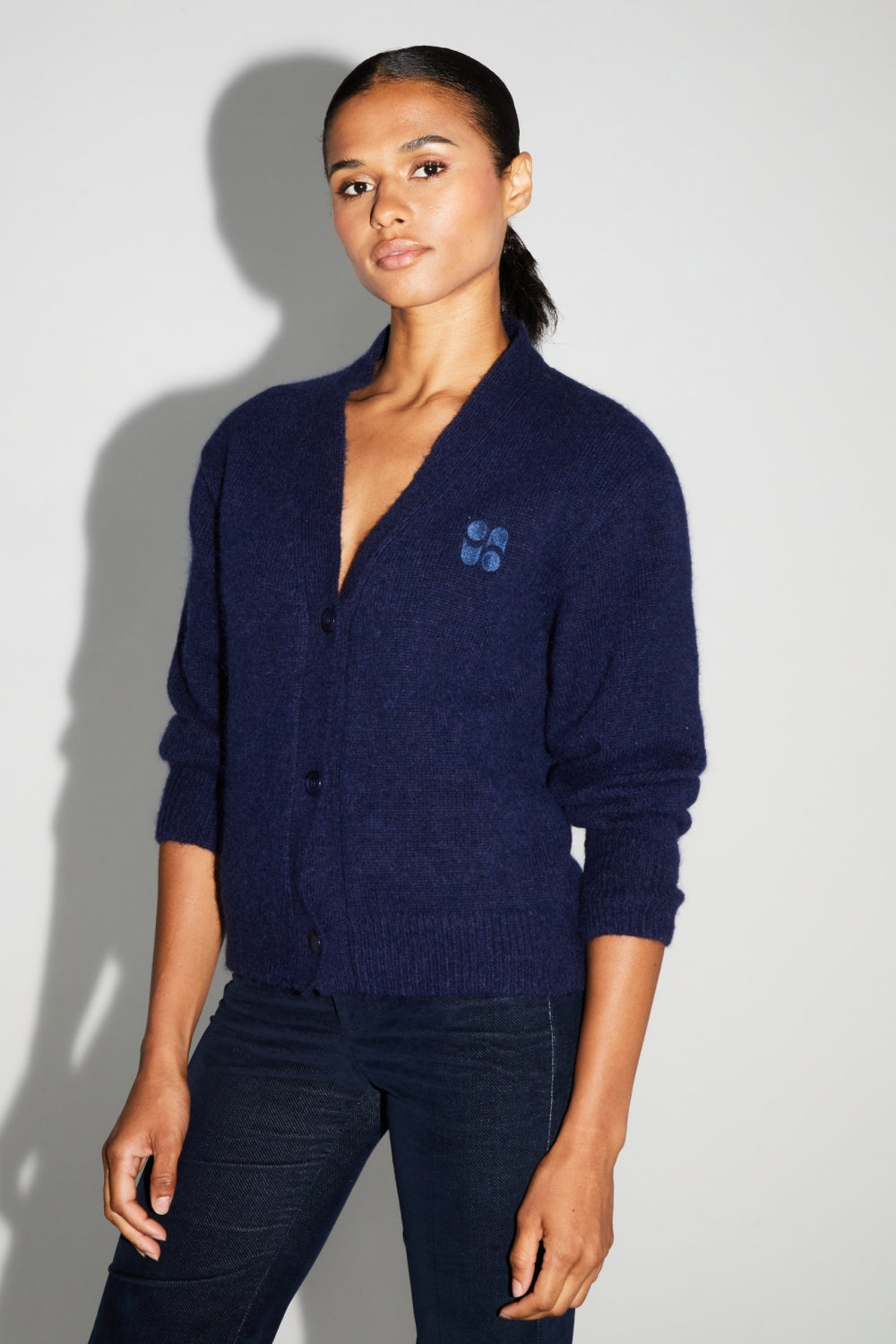 Cardigan Mira Navy 100% Laine Extra Vierge Fabriqué Au Portugal