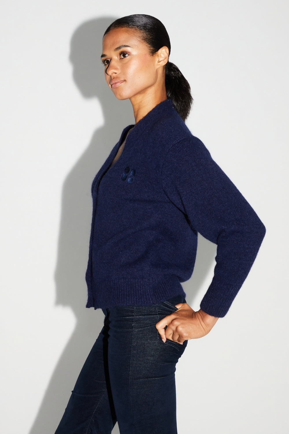 Cardigan Mira Navy 100% Laine Extra Vierge Fabriqué Au Portugal