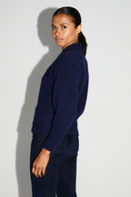 Cardigan Mira Navy 100% Laine Extra Vierge Fabriqué Au Portugal