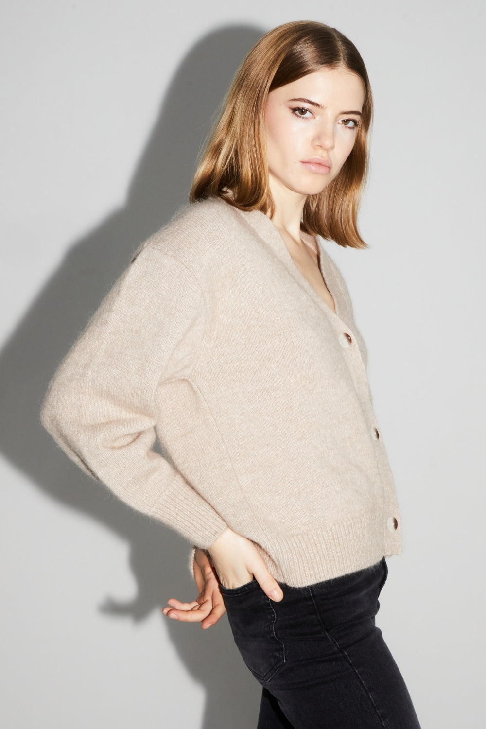 Cardigan Mira Beige 100% Laine Extra Vierge Fabriqué Au Portugal