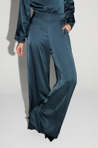 Pantalon Charlie Satin Viscose Bleu Atlantique Fabriqué En Italie