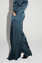 Pantalon Charlie Satin Viscose Bleu Atlantique Fabriqué En Italie
