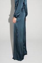 Pantalon Charlie Satin Viscose Bleu Atlantique Fabriqué En Italie