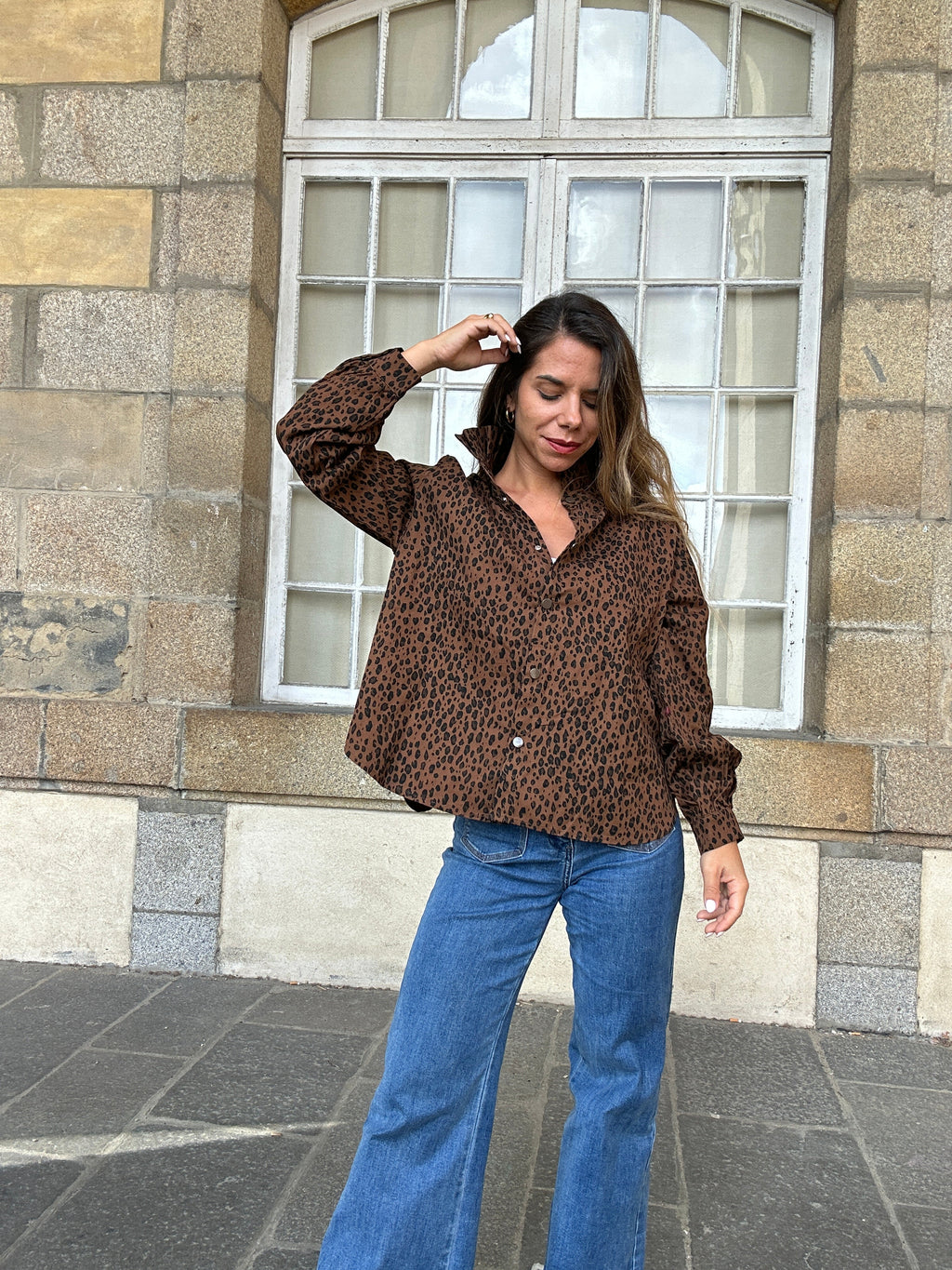 Céleste brown leopard denim jacket