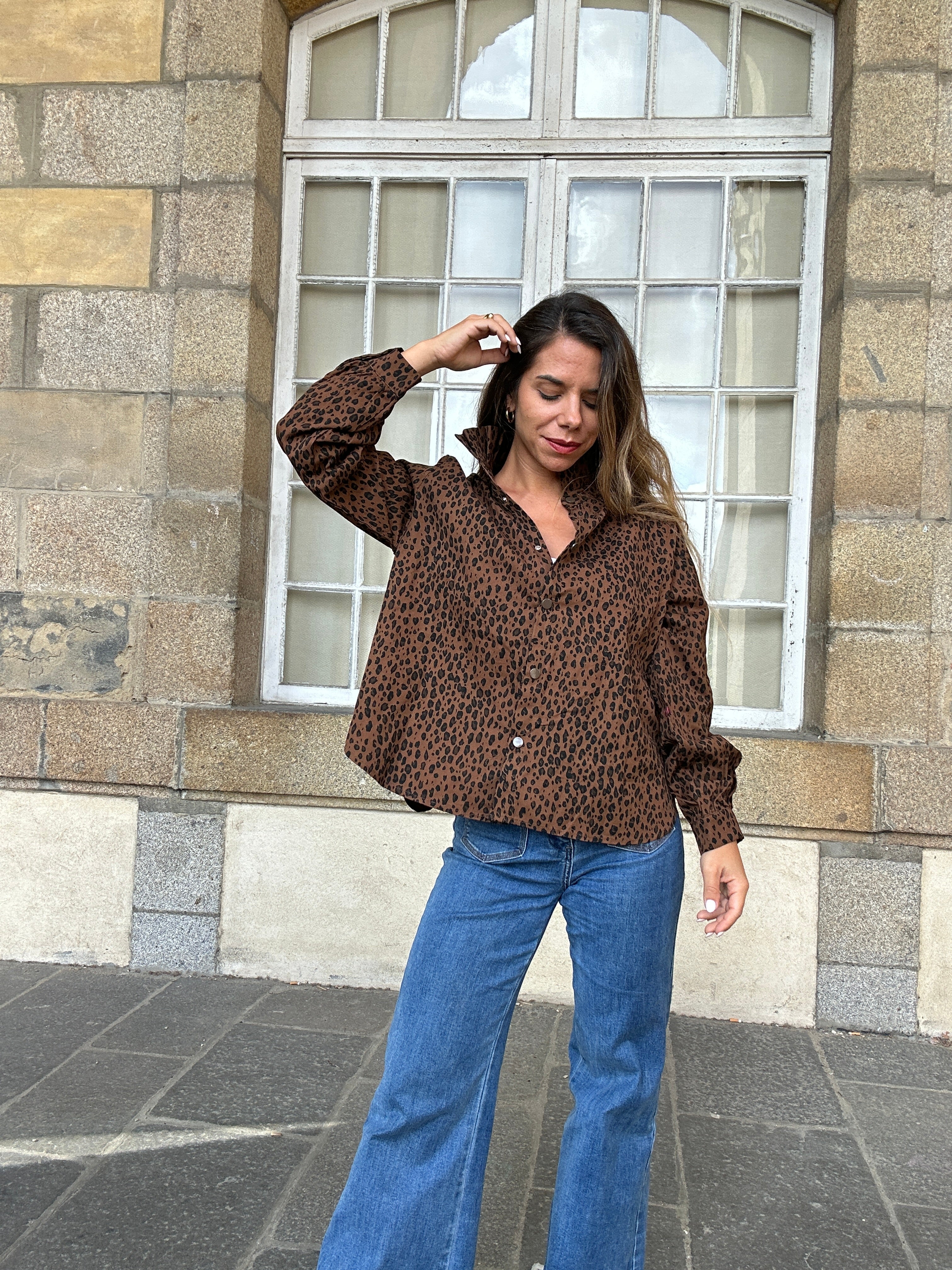 Céleste brown leopard denim jacket