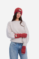 Bonnet Duveteux Bordeaux Et Orange