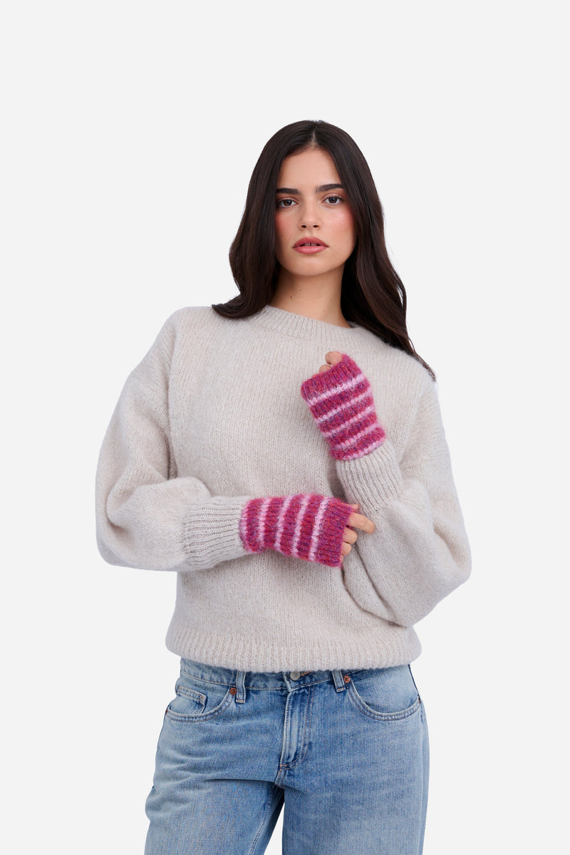 Moufles Duveteuses Grenat Et Roses