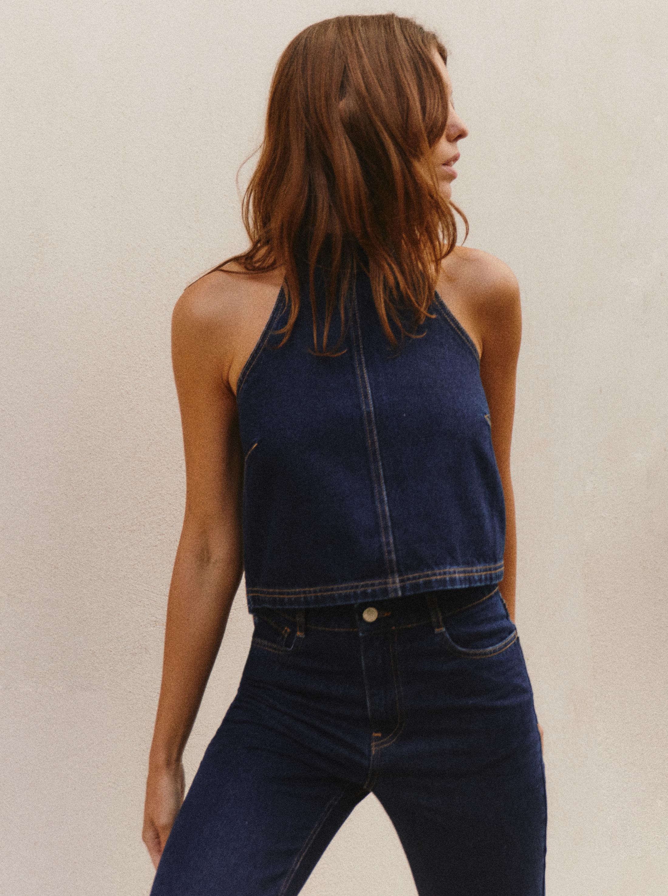 Top Denim Raw sans manches