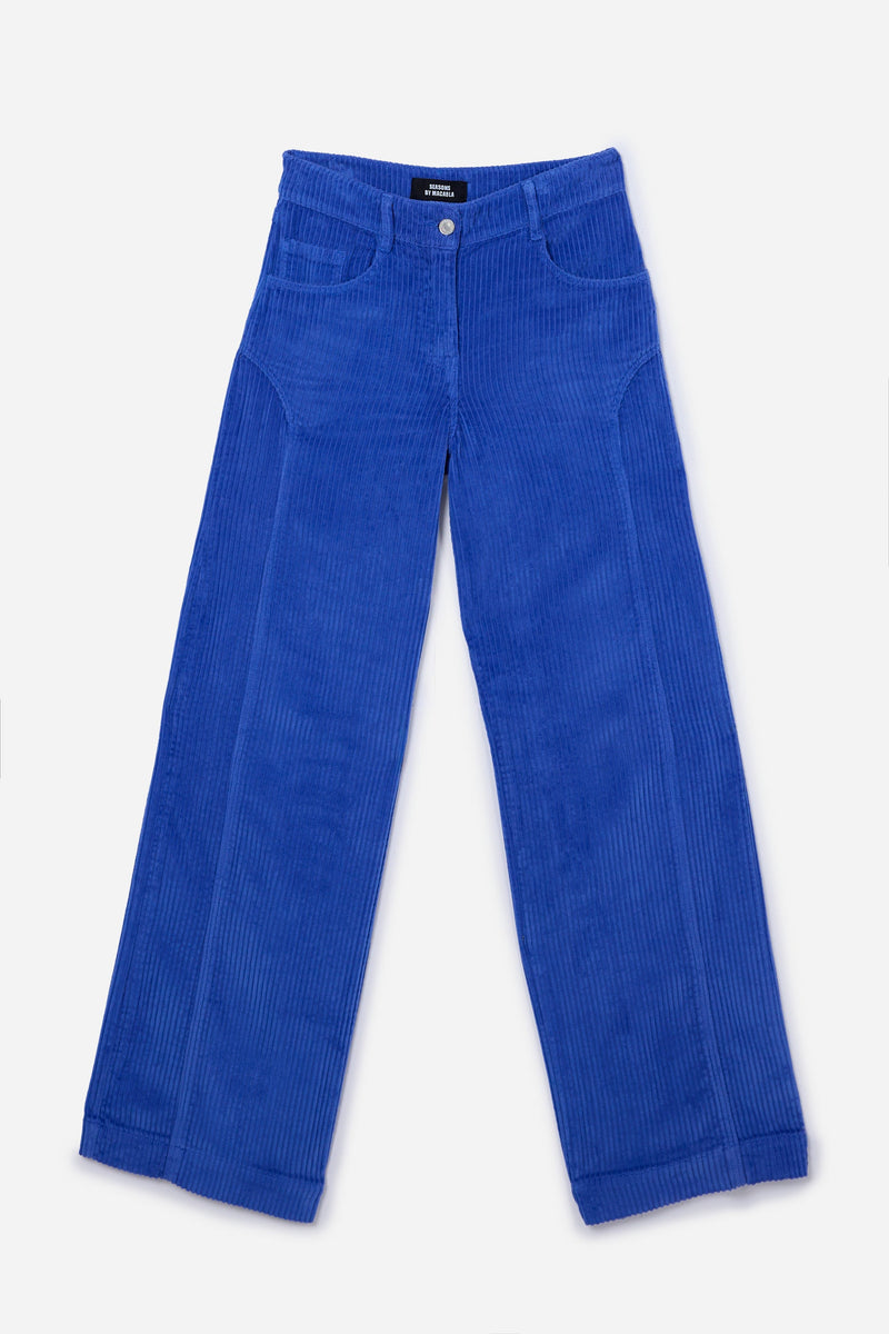 Pantalon Droit En Velours Côtelé Bleu