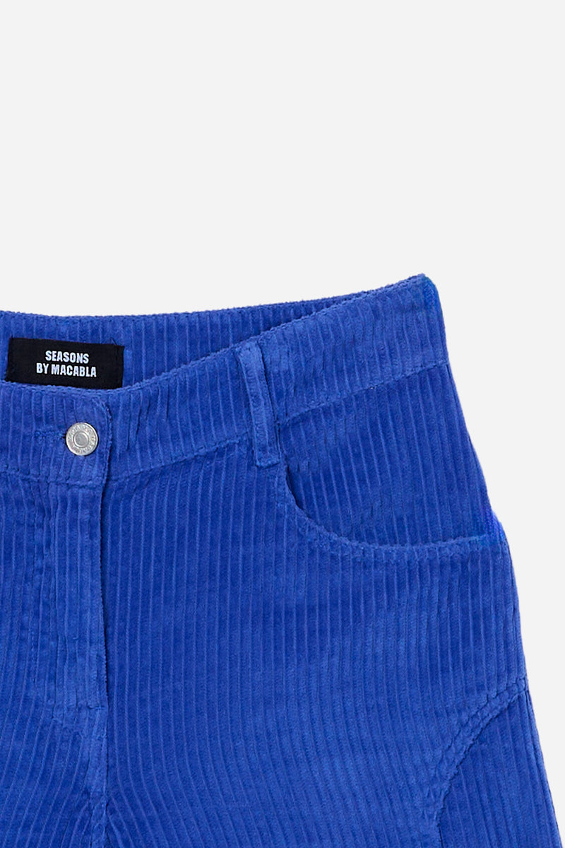 Pantalon Droit En Velours Côtelé Bleu