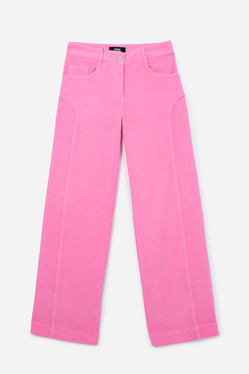 Pantalon Droit En Velours Côtelé Rose