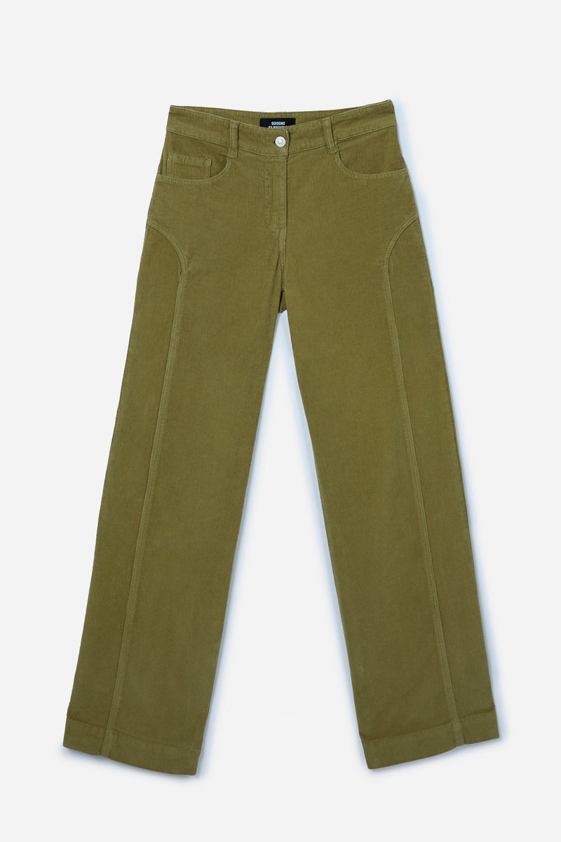 Pantalon Droit En Velours Côtelé Vert