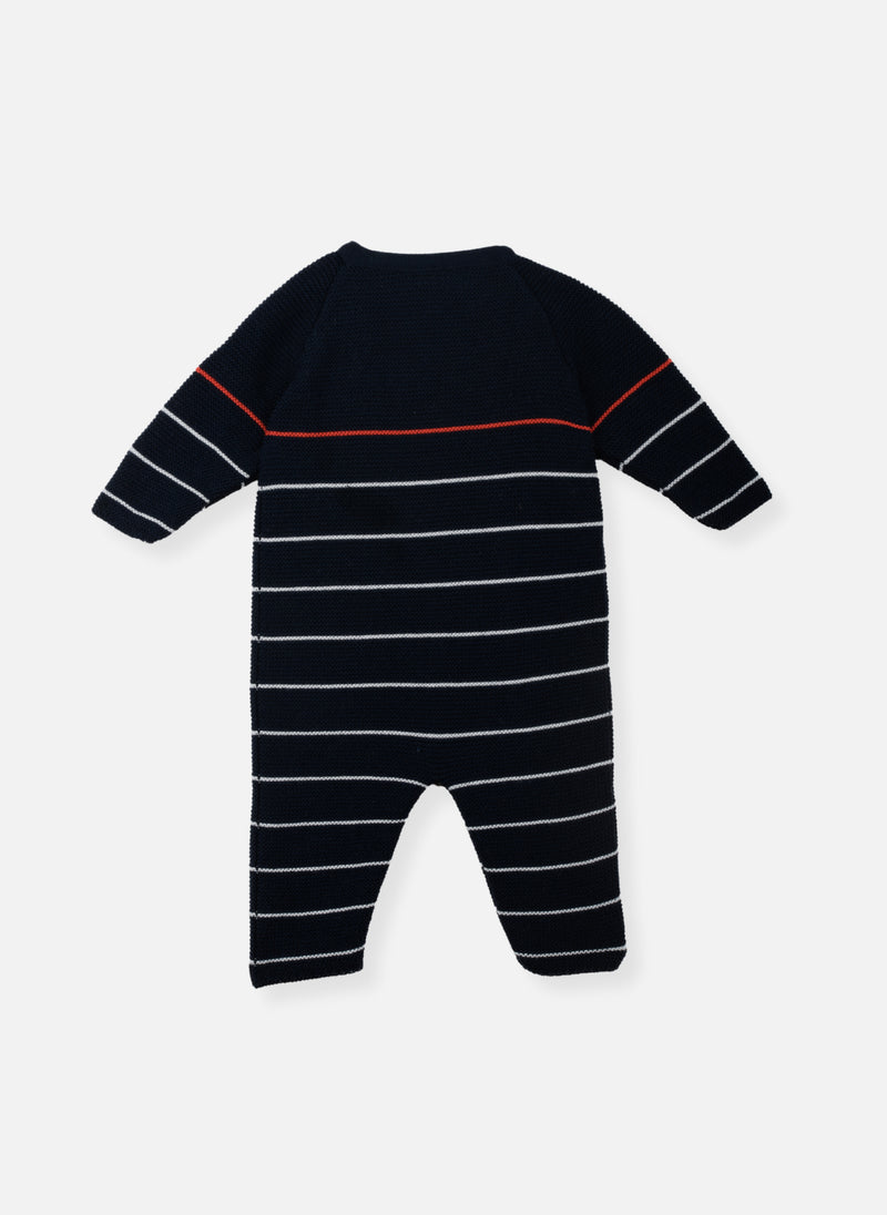 Combinaison Rayée Éco - Responsable - Marine À Rayure Écru/Coquelicot