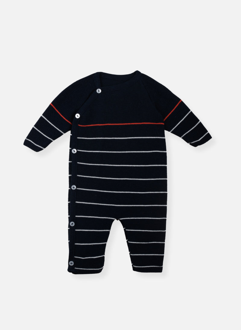 Combinaison Rayée Éco - Responsable - Marine À Rayure Écru/Coquelicot
