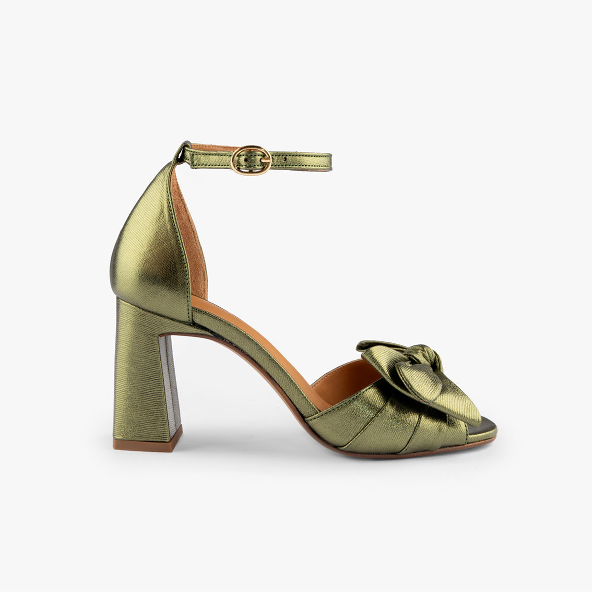 Sandali Hortense - Pelle metallizzata goffrata - Kaki