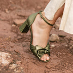 Sandali Hortense - Pelle metallizzata goffrata - Kaki