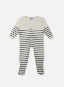 Little Sailor Footed Jumpsuit - Ecru With Navy Stripes