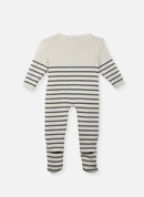 Little Sailor Footed Jumpsuit - Ecru With Navy Stripes