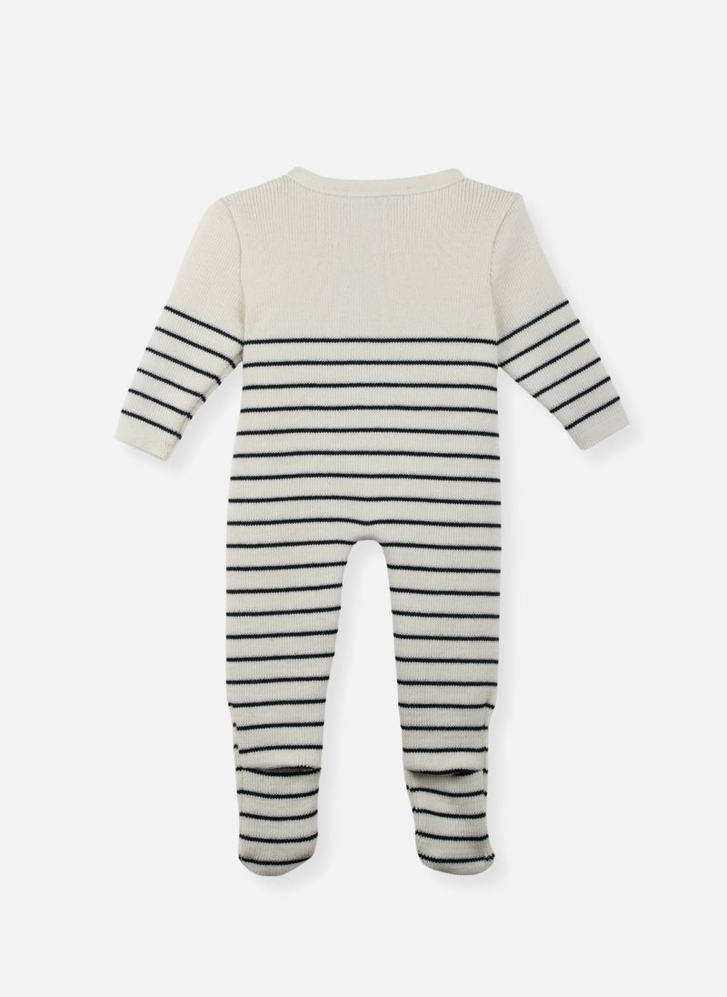 Little Sailor Footed Jumpsuit - Ecru With Navy Stripes
