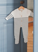 Little Sailor Footed Jumpsuit - Ecru With Navy Stripes