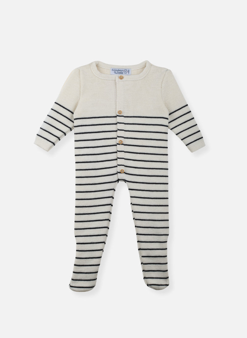Little Sailor Footed Jumpsuit - Ecru With Navy Stripes